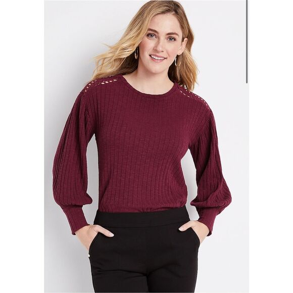 Maurices Dark Red Lace Ribbed Top Size M - Picture 1 of 6